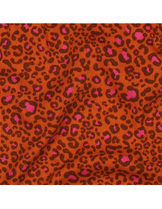 Tessuto jersey di cotone a maglia a coste - Leopardo arancione 2
