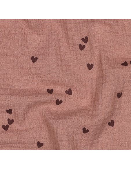Tessuto doppia garza stampato - Cuore mocha su sfondo marrone
