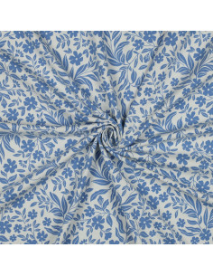Tessuto jersey floreale - Blu su sfondo bianco