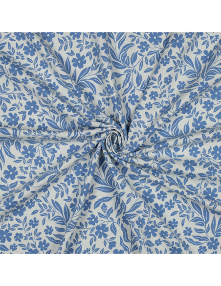 Tessuto jersey floreale - Blu su sfondo bianco