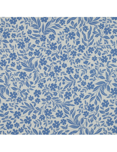 Tessuto jersey a fiori - Blu su sfondo bianco