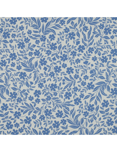 Tessuto jersey a fiori - Blu su sfondo bianco