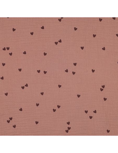 Tessuto doppia garza stampato - Cuore mocha su sfondo marrone