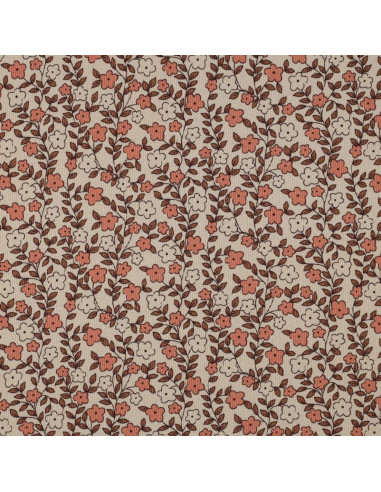 Tessuto jersey di cotone a maglia a coste - Fiori su sfondo naturale