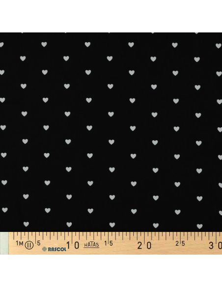 Tessuto popeline di cotone fantasia - Cuori bianchi su sfondo nero