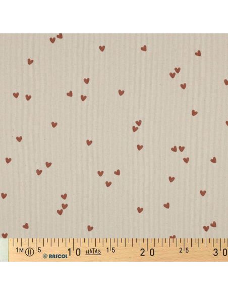 Tessuto jersey di cotone a maglia a coste - Cuori naturali