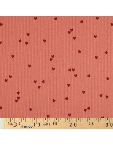 Tessuto jersey di cotone a maglia a coste - Cuori corallo