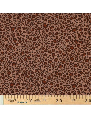 Tessuto jersey di cotone a maglia a coste - Leopardo beige