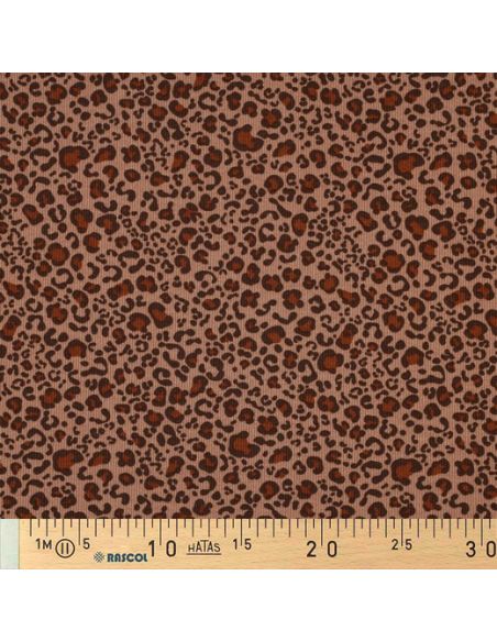 Tessuto jersey di cotone a maglia a coste - Leopardo beige