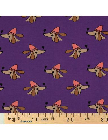 Tessuto felpato cane e cuori - Viola
