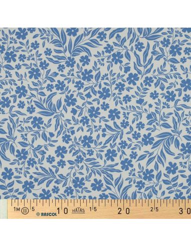Tessuto jersey floreale - Blu su sfondo bianco