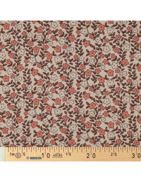 Tessuto jersey di cotone a maglia a coste - Fiori su sfondo naturale