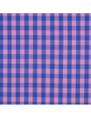 Tessuto popeline di cotone - Vichy a quadri grandi - Lavanda e blu