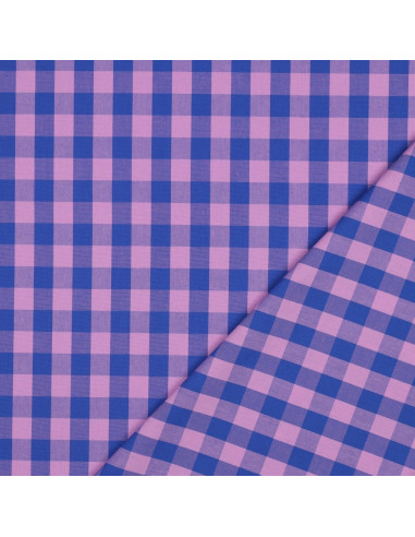 Tessuto popeline di cotone - Vichy a quadri grandi - Lavanda e blu