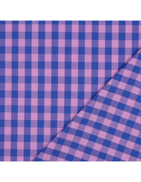 Tessuto popeline di cotone - Vichy a quadri grandi - Lavanda e blu