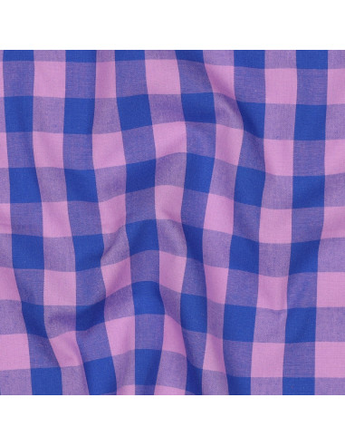 Tessuto popeline di cotone - Vichy a quadri grandi - Lavanda e blu
