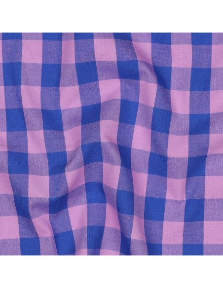 Tessuto popeline di cotone - Vichy a quadri grandi - Lavanda e blu