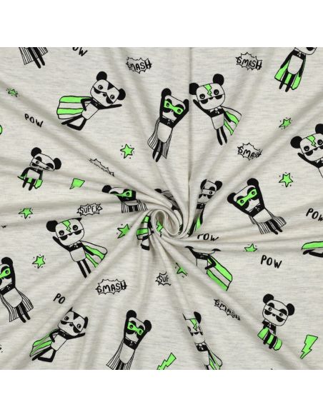 Tessuto jersey mélange - Supereroe verde su sfondo grigio