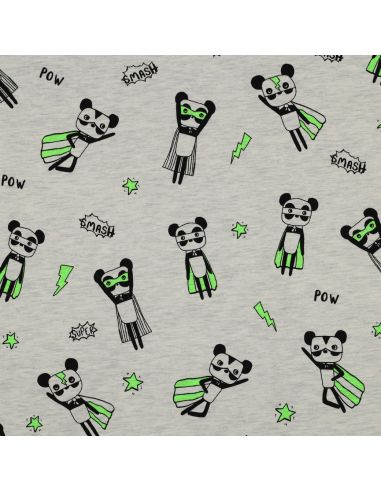 Tessuto jersey mélange - Supereroe verde su sfondo grigio