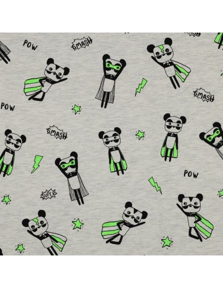Tessuto jersey mélange - Supereroe verde su sfondo grigio