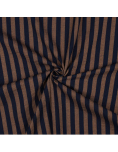 Tessuto popeline di cotone - Righe larghe - Marrone e blu navy