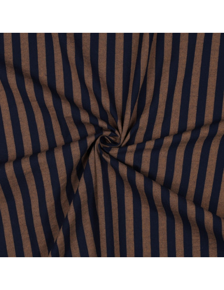 Tessuto popeline di cotone - Righe larghe - Marrone e blu navy