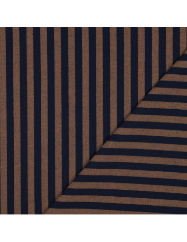 Tessuto popeline di cotone - Righe larghe - Marrone e blu navy
