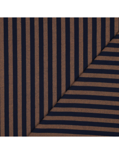Tessuto popeline di cotone - Righe larghe - Marrone e blu navy