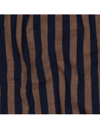 Tessuto popeline di cotone - Righe larghe - Marrone e blu navy