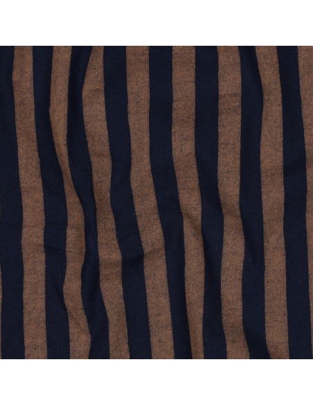 Tessuto popeline di cotone - Righe larghe - Marrone e blu navy