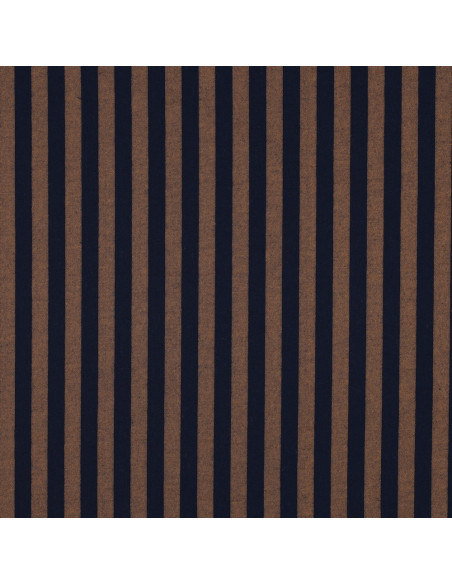 Tessuto popeline di cotone - Righe larghe - Marrone e blu navy