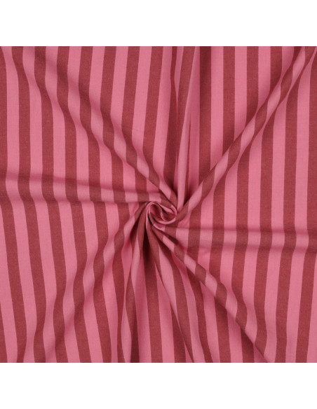 Tessuto popeline di cotone - Righe larghe - Bordeaux e rosso