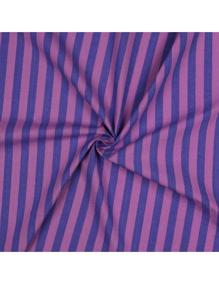 Tessuto popeline di cotone - Righe larghe - Fico e viola