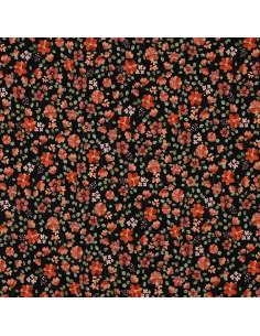 Tessuto jersey Anna - Fiori pesca su sfondo nero 2