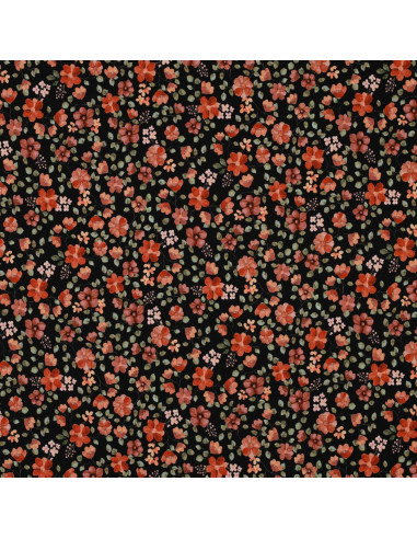Tessuto jersey Anna - Fiori pesca su sfondo nero
