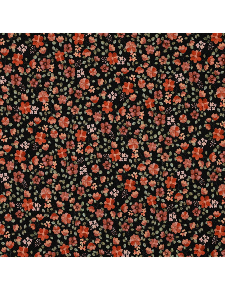 Tessuto jersey Anna - Fiori pesca su sfondo nero