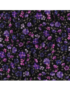 Tessuto jersey Anna - Fiori viola su sfondo blu navy