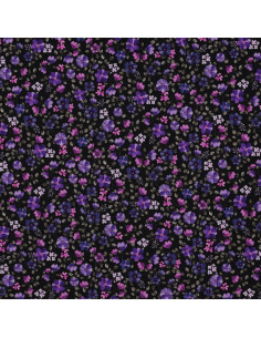 Tessuto jersey Anna - Fiori viola su sfondo blu navy 2