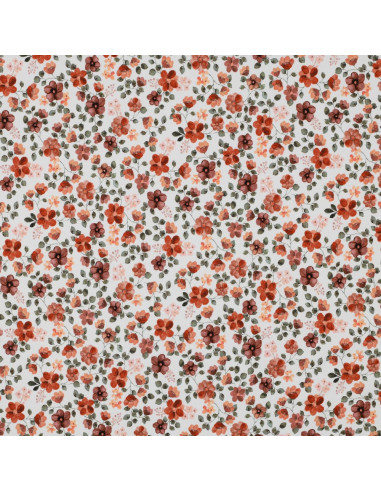 Tessuto jersey Anna - Fiori pesca su sfondo bianco