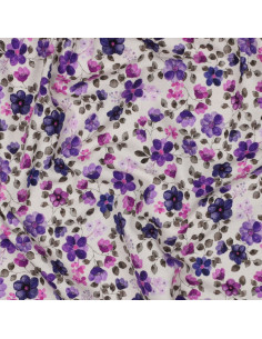 Tessuto jersey Anna - Fiori viola su sfondo bianco sporco