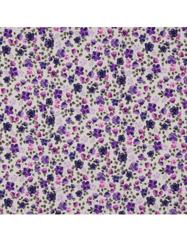 Tessuto jersey Anna - Fiori viola su sfondo bianco sporco