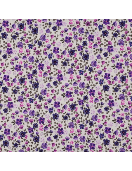 Tessuto jersey Anna - Fiori viola su sfondo bianco sporco