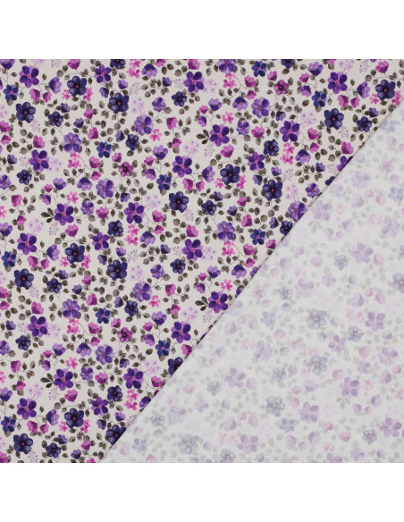 Tessuto jersey Anna - Fiori viola su sfondo bianco sporco