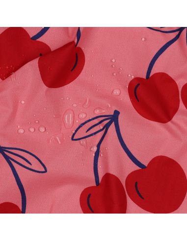 Tessuto di cotone idrorepellente con grandi ciliegie - Rosa