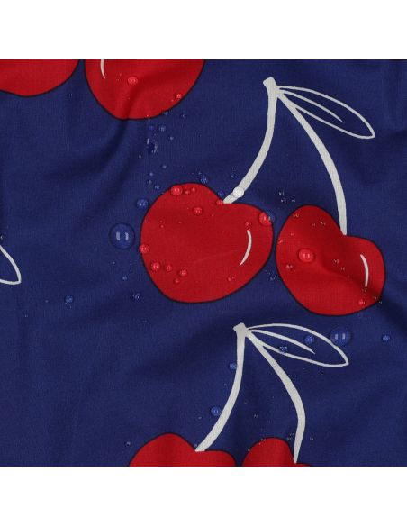 Tessuto di cotone idrorepellente con grandi ciliegie - Blu