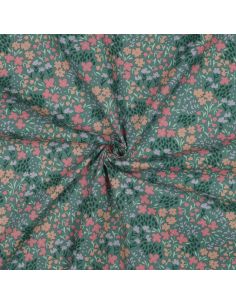 Tessuto di cotone idrorepellente con piccoli fiori - Sfondo verde