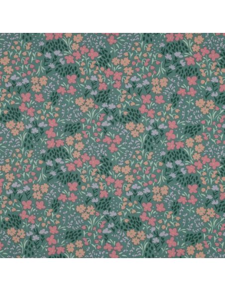 Tessuto di cotone idrorepellente con piccoli fiori - Sfondo verde