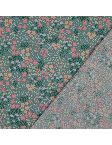 Tessuto di cotone idrorepellente con piccoli fiori - Sfondo verde
