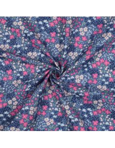 Tessuto di cotone idrorepellente con piccoli fiori - Sfondo blu jeans