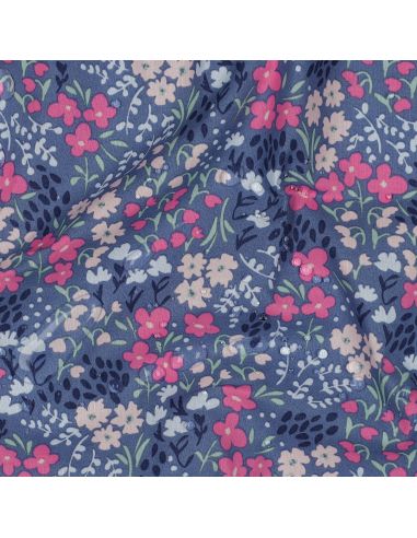 Tessuto di cotone idrorepellente con piccoli fiori - Sfondo blu jeans